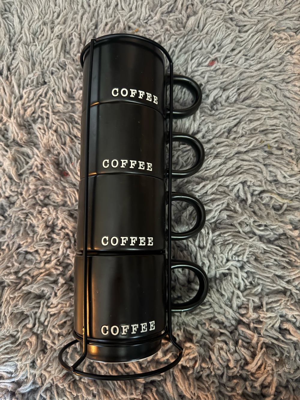 Nicole Miller Black Stackable Coffee Mugs Set with Stand